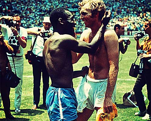 Image of two players swapping jerseys