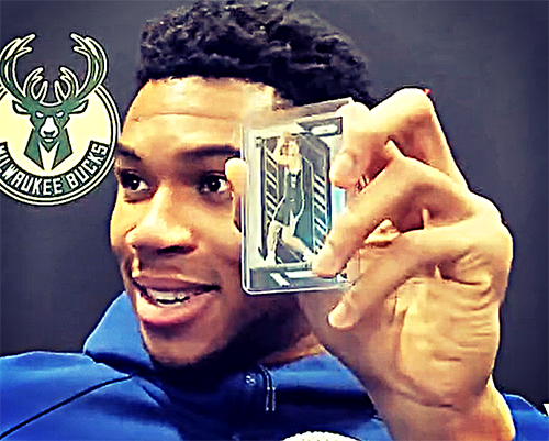 Image of Giannis holding a card