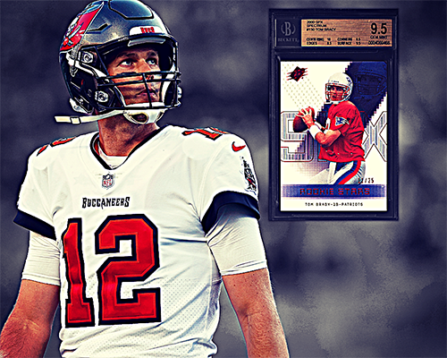 Image of Brady with a famous rookie card
